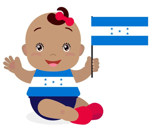 Bébé Tout Petit Souriant Fille Tenant Drapeau Honduras Isolé Sur — Image vectorielle