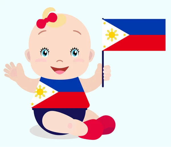 Criança Bebê Sorridente Menina Segurando Uma Bandeira Das Filipinas Isolada — Vetor de Stock