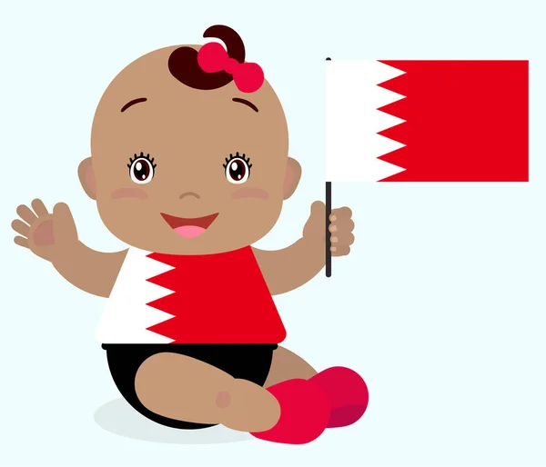 Criança Bebê Sorridente Menina Segurando Uma Bandeira Bahrein Isolada Fundo —  Vetores de Stock