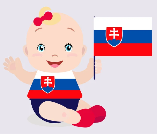 Criança Bebê Sorridente Menina Segurando Uma Bandeira Eslováquia Isolada Fundo — Vetor de Stock