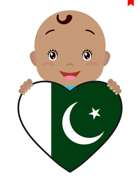 微笑的脸上的孩子 一个婴儿和一个巴基斯坦国旗的形状的心脏 爱的象征 — 图库矢量图片
