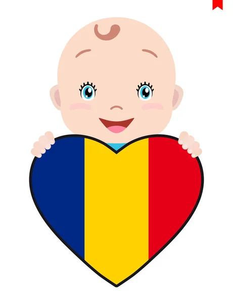 Rosto Sorridente Uma Criança Bebé Uma Bandeira Roménia Forma Coração —  Vetores de Stock