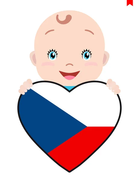 Rosto Sorridente Uma Criança Bebê Uma Bandeira Checa Forma Coração — Vetor de Stock
