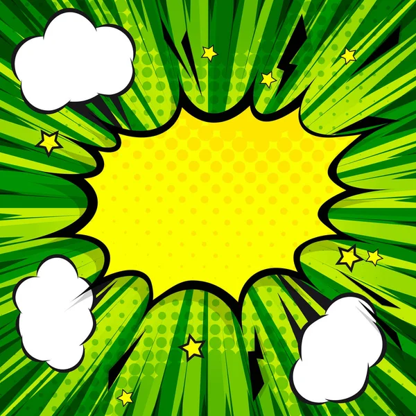 Retro Comic Design Explosion Green Background — Stock Vector