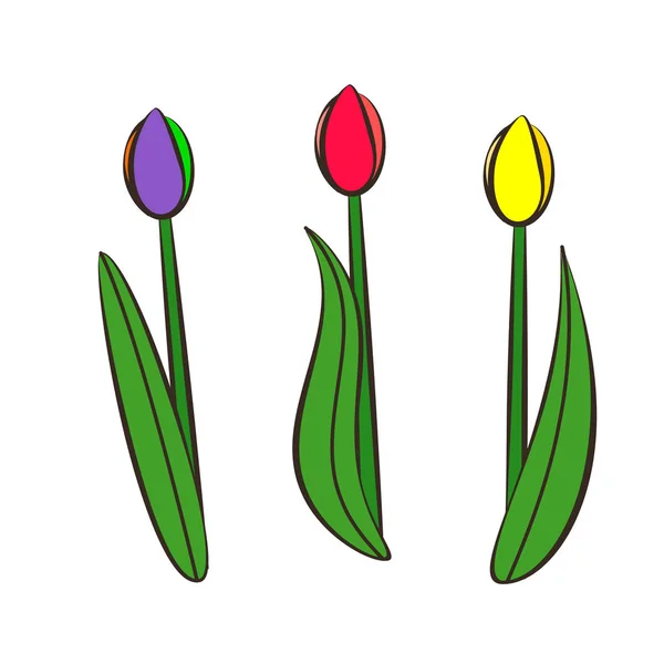 Tulipani Icona Stile Disegno Bambini — Vettoriale Stock