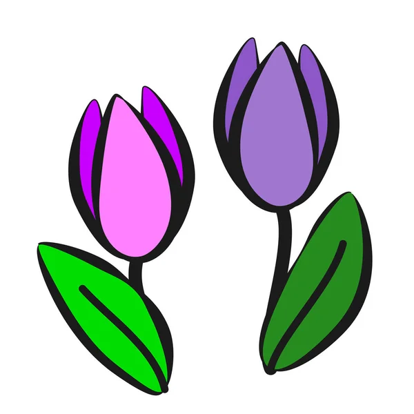 Tulipanes Icono Estilo Dibujo Infantil — Vector de stock