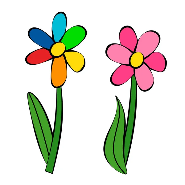 Çiçekler Simge Çocuk Çizim Stili — Stok Vektör