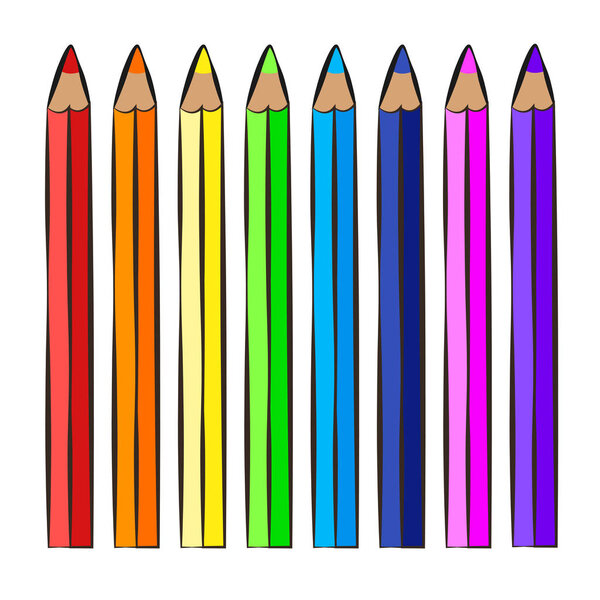 Color pencils, icon, children's drawing style.