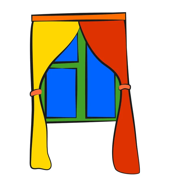 Cortinas Ventana Icono Estilo Dibujo Infantil — Archivo Imágenes Vectoriales