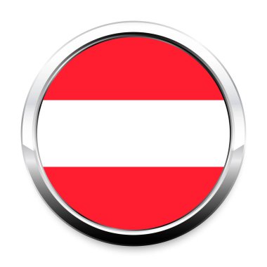 Düğme bayrak Avusturya gölgeli bir yuvarlak metal krom çerçeve içinde. Bağımsızlık günü, Hediyelik eşya, dil sitede, bir simge geçiş yapmak için bir düğme sembolü.