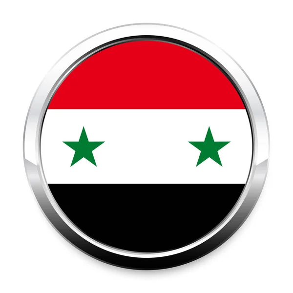 Knappen Flagga Syrien Runda Metall Krom Ram Med Skugga Symbolen — Stock vektor