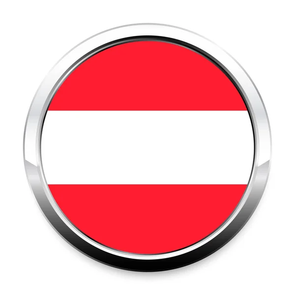 Κουμπί Σημαία Της Αυστρίας Ένα Στρογγυλό Μεταλλικό Χρωμιωμένο Πλαίσιο Μια — Διανυσματικό Αρχείο