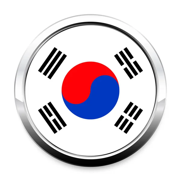 Knop Vlag Van Zuid Korea Een Ronde Metalen Chroom Frame — Stockvector