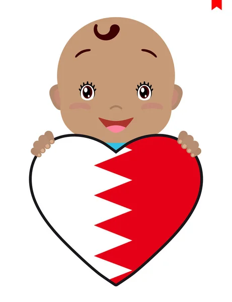 Rosto Sorridente Uma Criança Bebê Uma Bandeira Bahrein Forma Coração —  Vetores de Stock