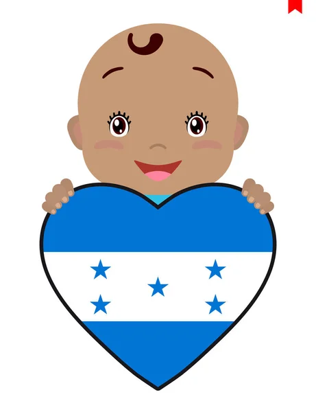 Rosto Sorridente Uma Criança Bebê Uma Bandeira Honduras Forma Coração —  Vetores de Stock