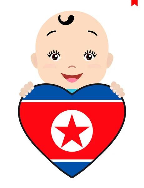 Mosolygós Arc Gyermek Baba Egy Észak Korea Zászló Alakja Szív — Stock Vector