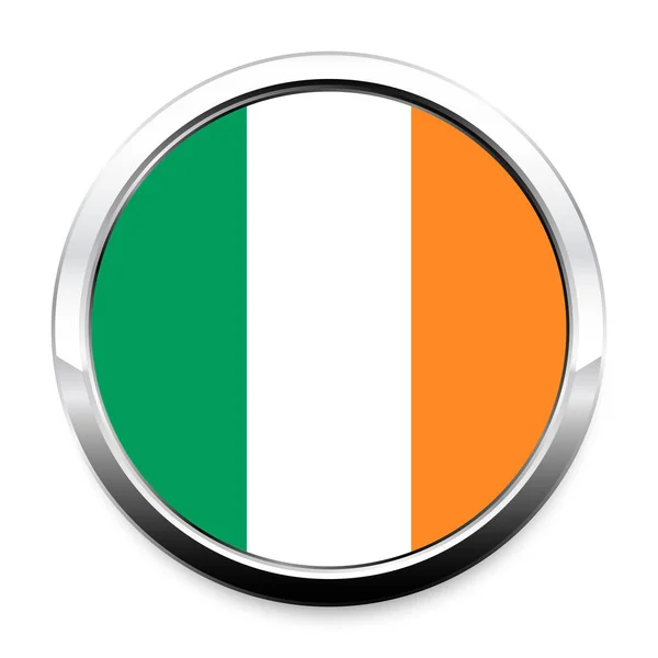 Button Flag Ireland Metal Chrome Frame Shadow Symbol Independence Day — Stock Vector