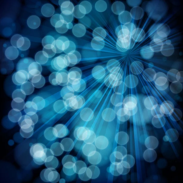 Blauer Abstrakter Hintergrund Mit Strahlen Bokeh Defokussierte Lichter — Stockvektor