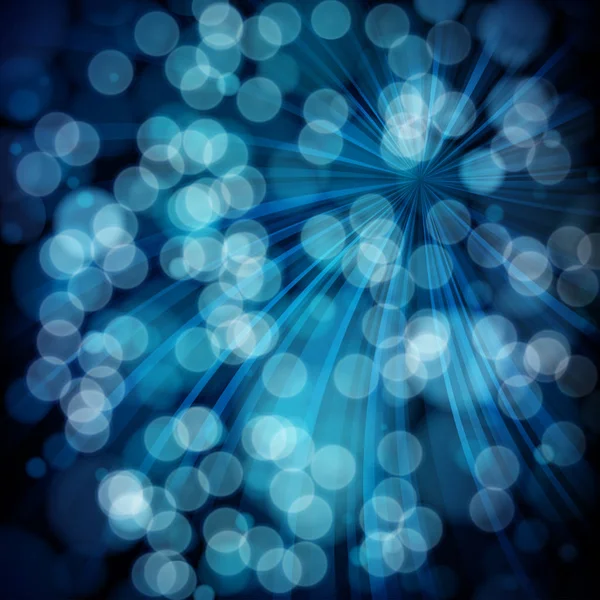 Fundo Abstrato Azul Com Raios Bokeh Luzes Desfocadas — Vetor de Stock