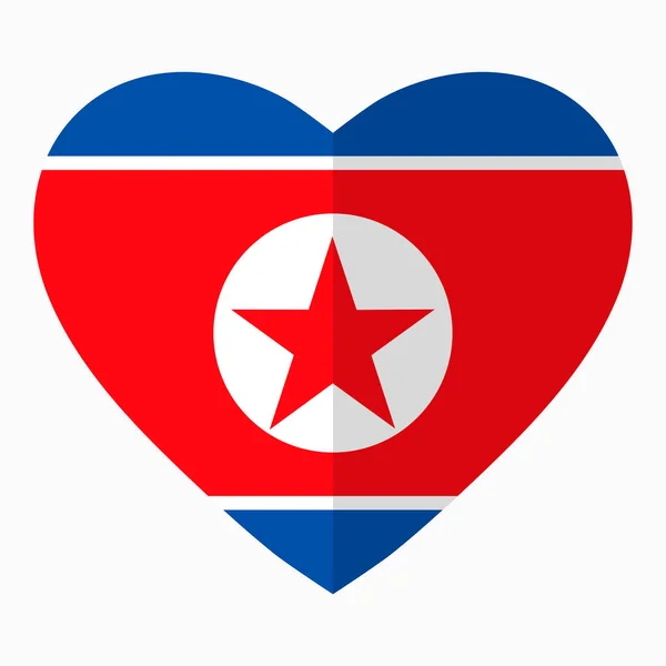 Flagga Nordkorea Form Hjärta Platt Stil Symbolen För Kärlek För — Stock vektor