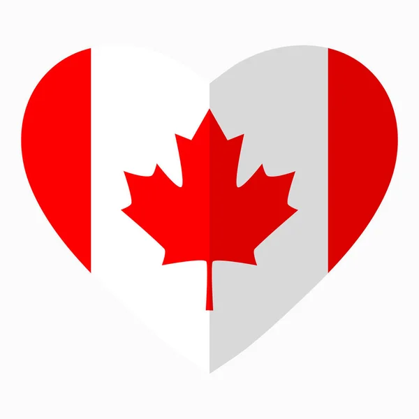 Flag Canada Shape Heart Flat Style Symbol Love His Country — Stock Vector