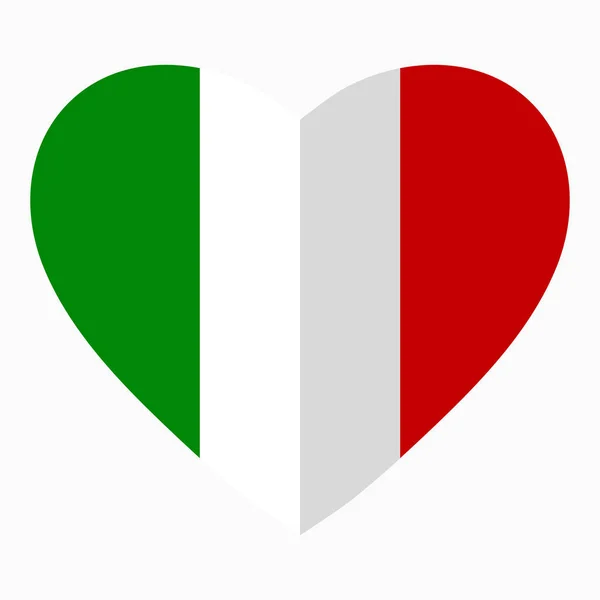 意大利国旗造型的心 扁平的风格 象征着对祖国的爱 爱国主义 独立日的偶像 — 图库矢量图片