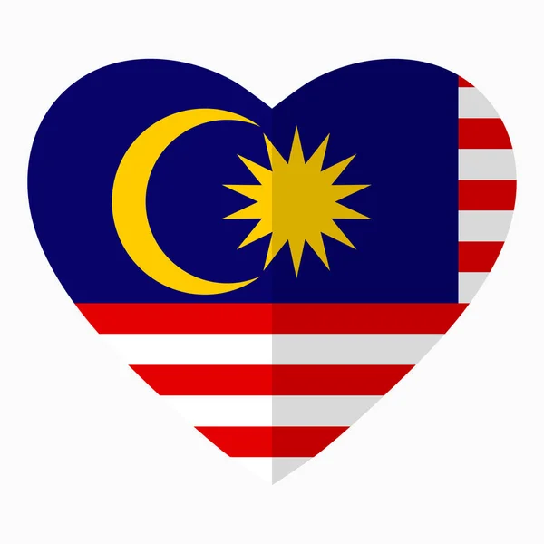 Bayrağı Malezya Kalp Şeklinde Düz Stil Onun Ülke Vatanseverlik Bağımsızlık — Stok Vektör
