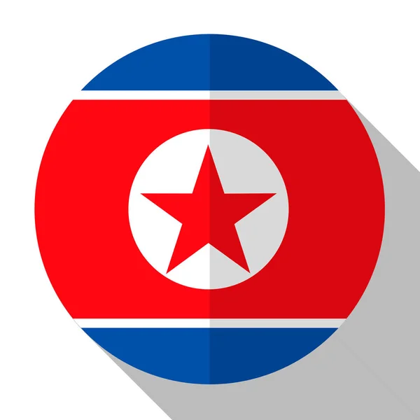 Flagga Nordkorea Runda Flatstyle Knappen Med Skugga — Stock vektor