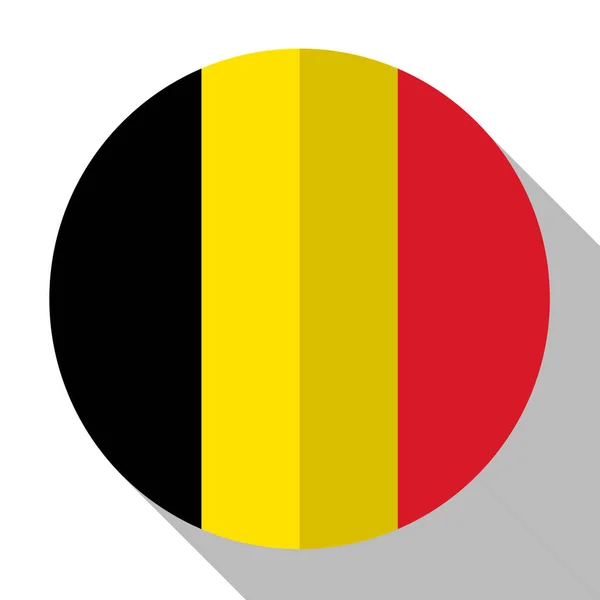 Vlag Van België Ronde Flatstyle Knop Met Schaduw — Stockvector