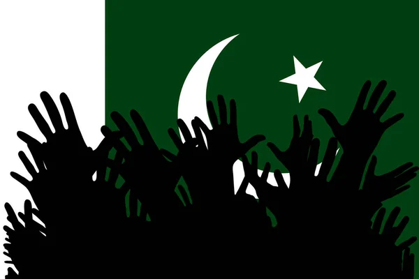 Hände Hoch Silhouetten Auf Einer Pakistanischen Flagge Massen Von Fußballfans — Stockvektor