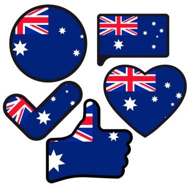 Avustralya bayrağı düğmesi, kalp, gibi onay işareti, düz stil, onun ülke, vatanseverlik, bağımsızlık günü için simge için aşk sembolü şekil.