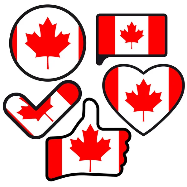 Flag Canada Shape Button Heart Check Mark Flat Style Symbol — Stock Vector
