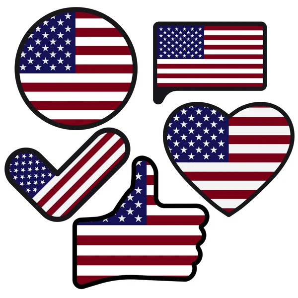 Drapeau Amérique Forme Bouton Coeur Aime Cocher Une Case Style — Image vectorielle