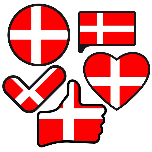 Σημαία Της Δανίας Σχήμα Κουμπιού Καρδιά Όπως Σημάδι Επίπεδη Στυλ — Διανυσματικό Αρχείο