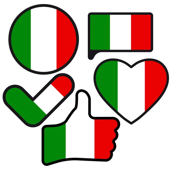 Bandera Italia Forma Botón Corazón Gusta Marca Verificación Estilo Plano — Archivo Imágenes Vectoriales