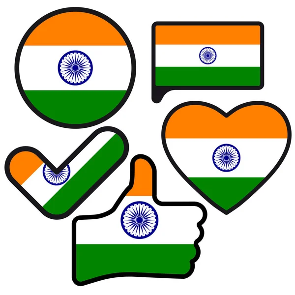 Bandera India Forma Botón Corazón Gusta Marca Verificación Estilo Plano — Vector de stock