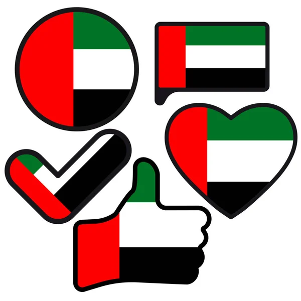 チェック マーク フラット スタイル 彼の国 愛国心 独立記念日のアイコンのための愛のシンボルのようなボタン 心の形でアラブ首長国連邦の旗 — ストックベクタ