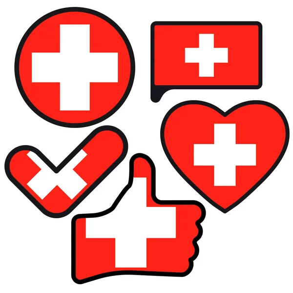 Флаг Швейцарии Форме Кнопки Сердца Типа Галочки Плоский Стиль Символ — стоковый вектор