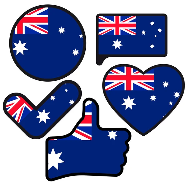 チェック マーク フラット スタイル 彼の国 愛国心 独立記念日のアイコンのための愛のシンボルのようなボタン 心の形でオーストラリアの旗 — ストックベクタ