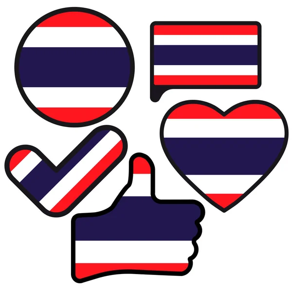 Thaimaan Lippu Muodossa Button Heart Tarkista Merkki Tasainen Tyyli Symboli — vektorikuva