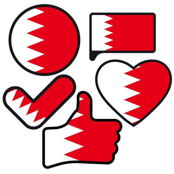 Bandera Bahréin Forma Botón Corazón Gusta Marca Verificación Estilo Plano — Archivo Imágenes Vectoriales