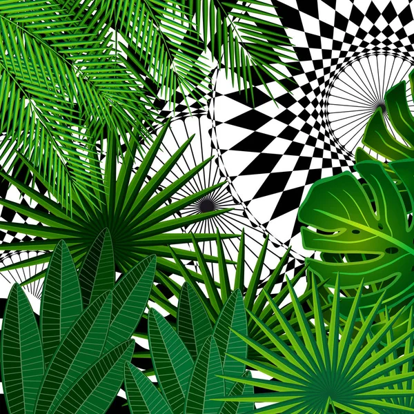 Feuilles Tropicales Fond Avec Des Éléments Géométriques Motifs Floraux Vectoriels — Image vectorielle