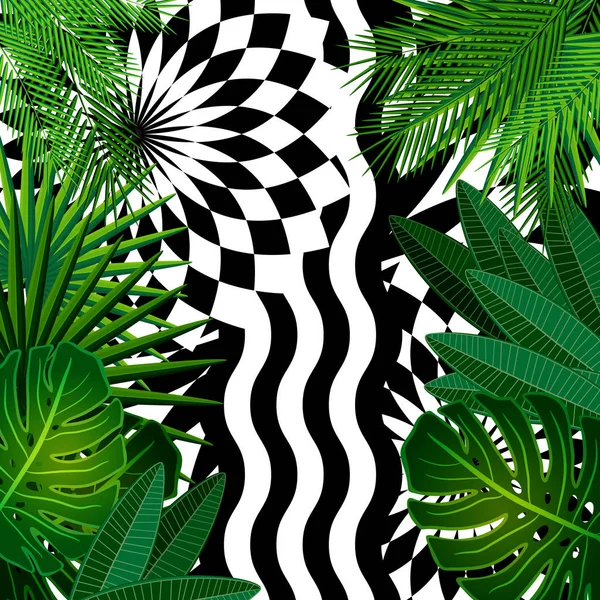 Тропические Листья Фон Геометрическими Элементами Векторные Цветочные Узоры Моды Тенденции — стоковый вектор