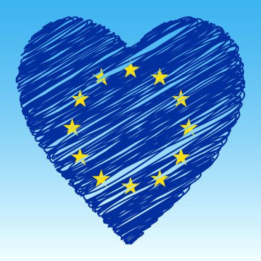 Avrupa Birliği bayrağı, kalp şekli, grunge tarzı.
