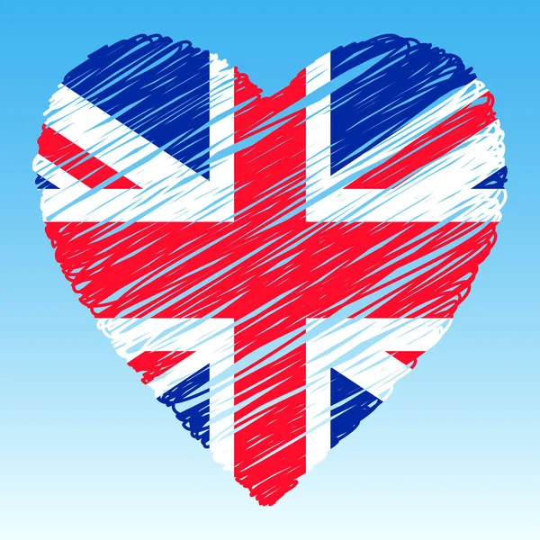 Great Britain Flag Heart Shape Grunge Style — Stock Vector