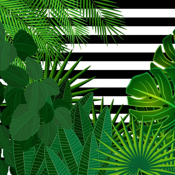 Feuilles Tropicales Fond Avec Des Éléments Géométriques Motifs Floraux Vectoriels — Image vectorielle
