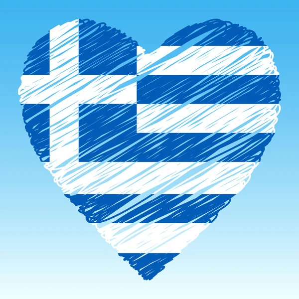 Bandera Grecia Forma Corazón Estilo Grunge — Vector de stock