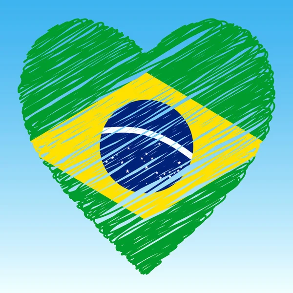 Brazil Flag Heart Shape Grunge Style — Stock Vector