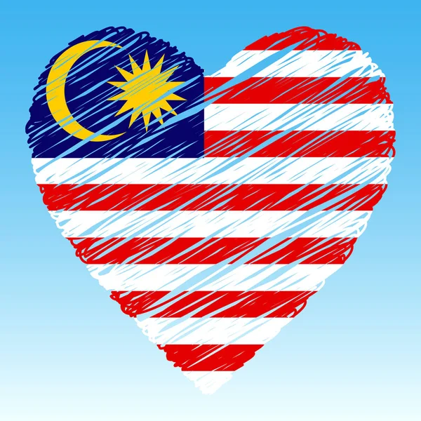 Vlajka Malajsie Tvar Srdce Grunge Styl — Stockový vektor