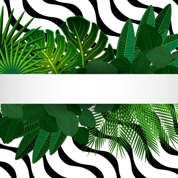 Tropical leaves background with geometric elements, vector floral patterns fashion trend.